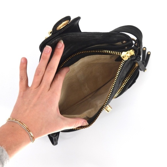 Botkier Bianca Satchel Shoulder Bag Lambskin Leather Black Gold Small - Picture 5 of 8